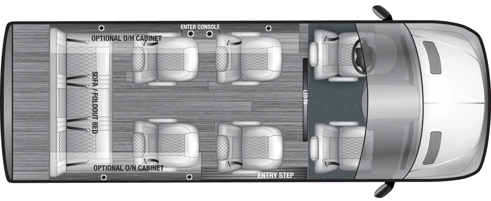 The VSPORT 9RB4 floorplan has one entry and zero slide outs. Exterior features include: 8' 2" awning. Interiors features include: captain chairs.